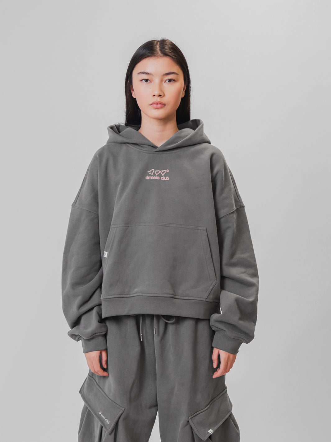 OPEN HEARTS BOXY HOODIE - CHARCOAL