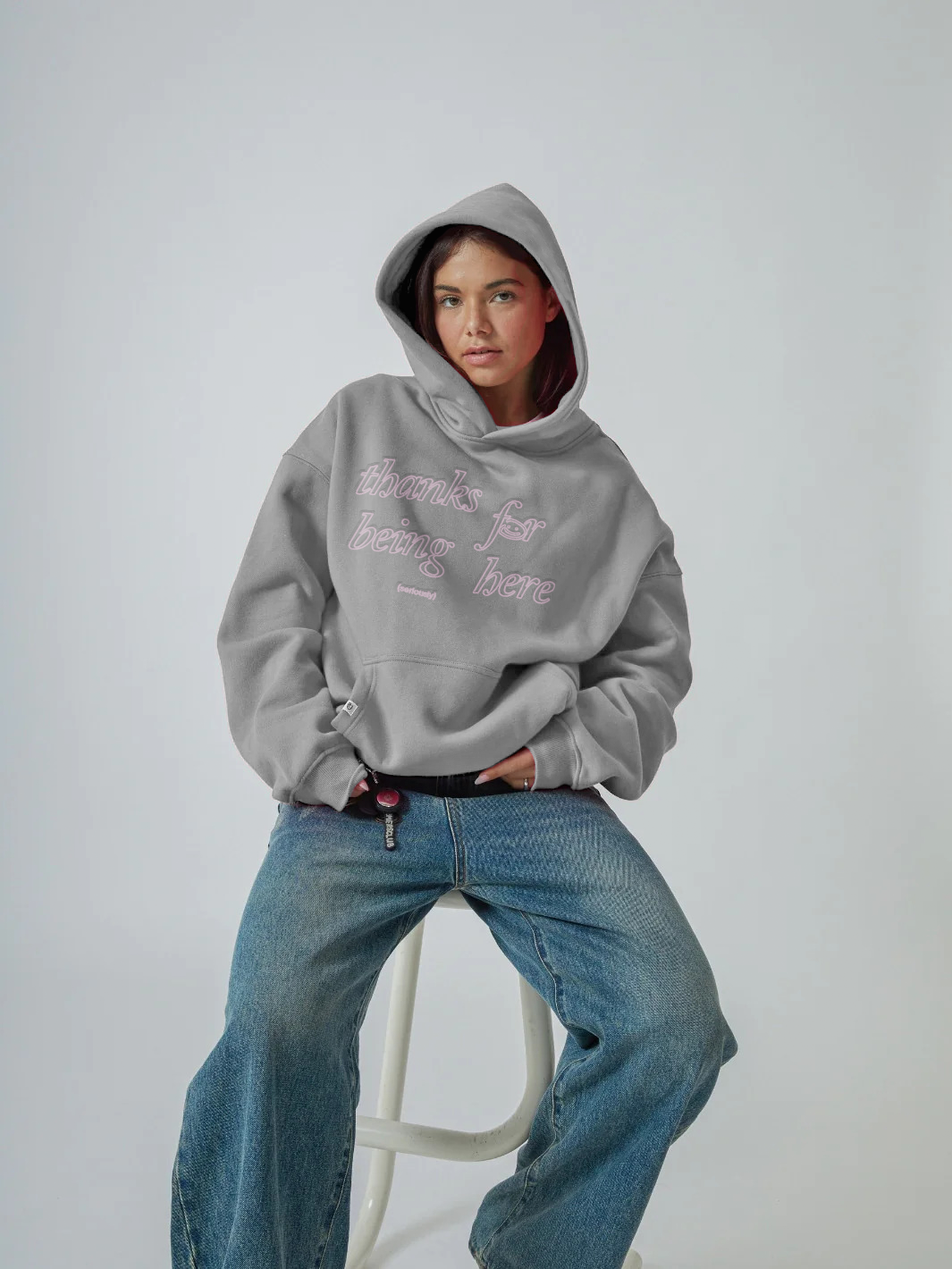 THANKS FOR BEING HERE V2 HOODIE - STONE GREY