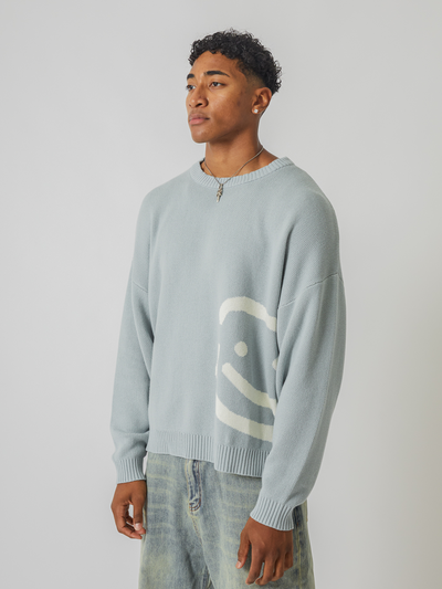 SMILEY LOGO KNIT - MUTED BLUE