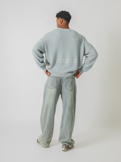 SMILEY LOGO KNIT - MUTED BLUE