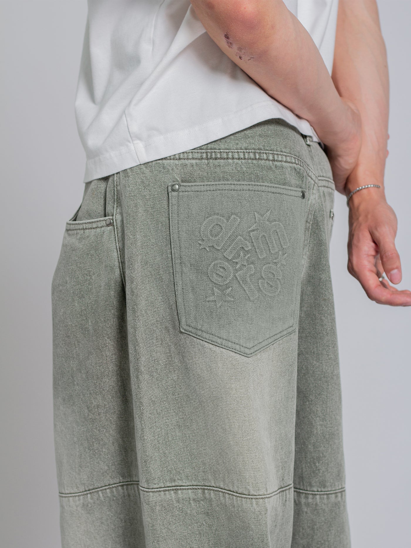 PANEL DENIM JEANS - WASHED GREEN