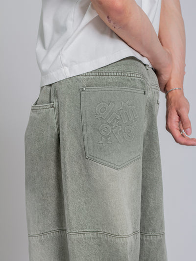PANEL DENIM JEANS - WASHED GREEN
