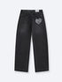 HEART POCKET LOOSE FIT JEANS - BLACK