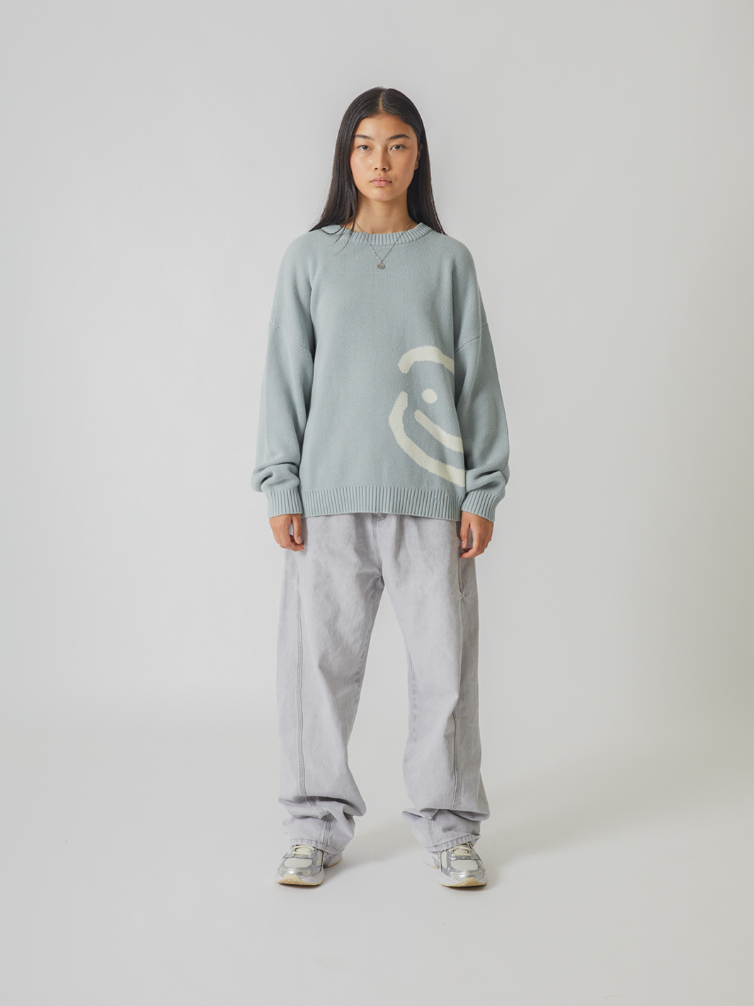 SMILEY LOGO KNIT - MUTED BLUE