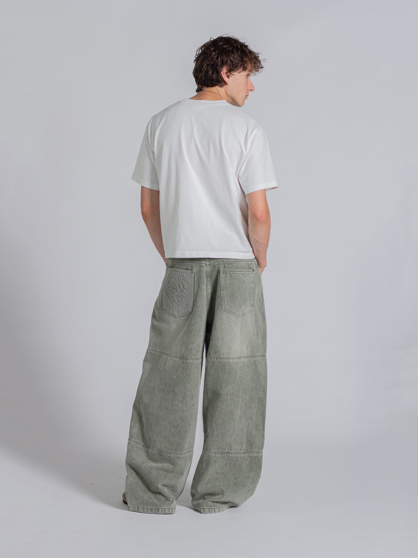 PANEL DENIM JEANS - WASHED GREEN