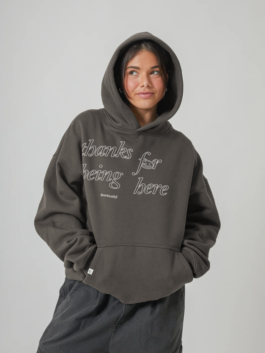 THANKS FOR BEING HERE V2 HOODIE - BURNT FOG
