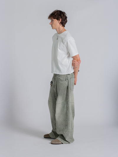 PANEL DENIM JEANS - WASHED GREEN