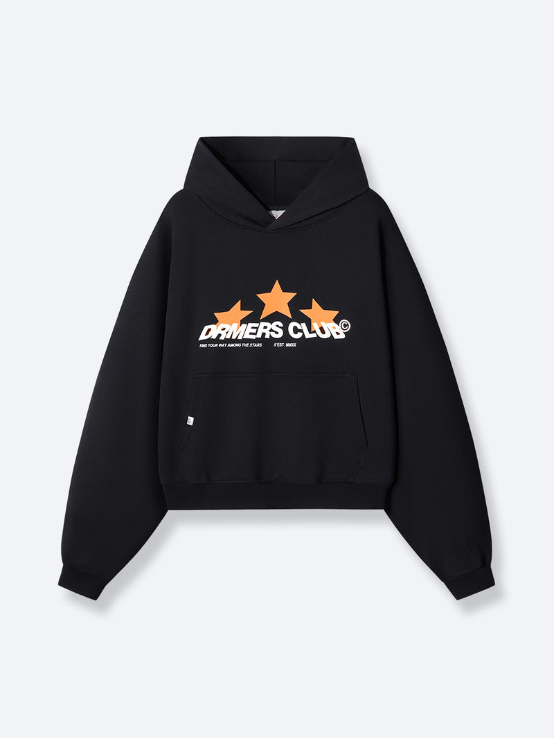 TRIPLE STAR BOXY HOODIE - BLACK