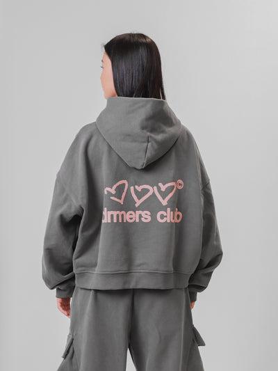 OPEN HEARTS BOXY HOODIE - CHARCOAL