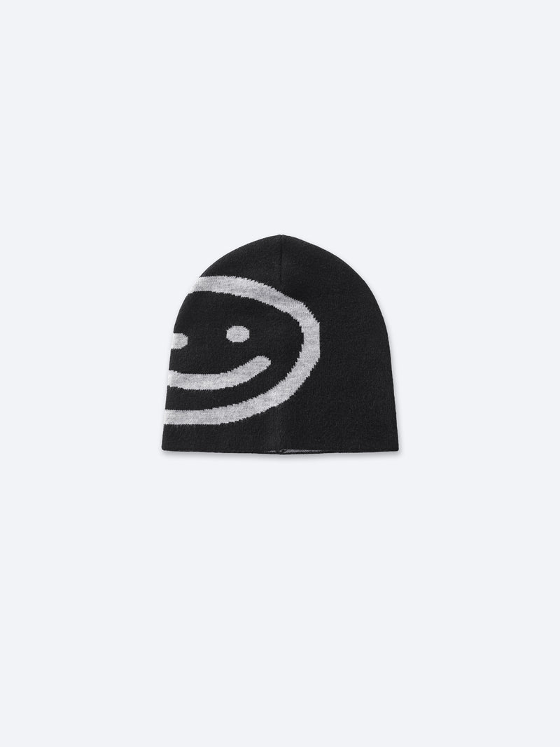 REVERSIBLE SMILEY LOGO BEANIE - BLACK/GREY – DRMERS CLUB