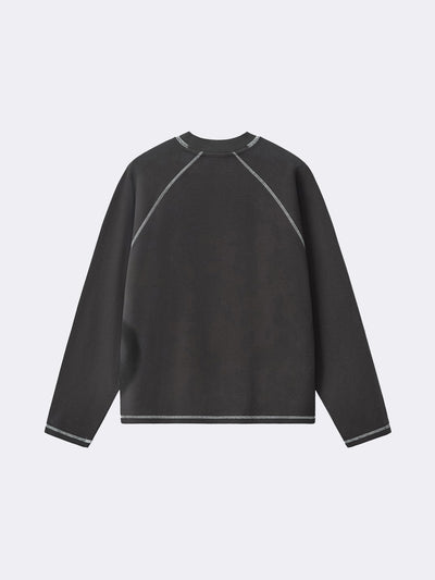 SMILEY WAFFLE LONG SLEEVE TEE - MIDNIGHT CHARCOAL