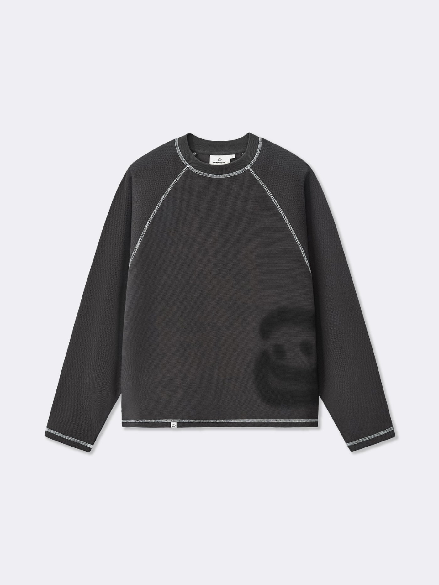 SMILEY WAFFLE LONG SLEEVE TEE - MIDNIGHT CHARCOAL