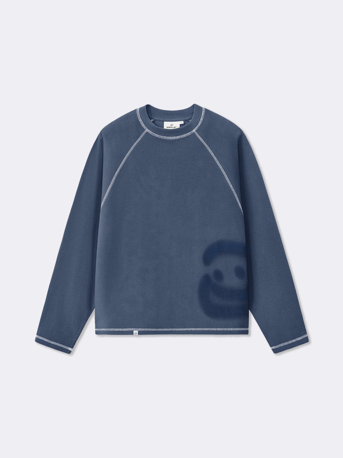 SMILEY WAFFLE LONG SLEEVE TEE - NAVY BLUE
