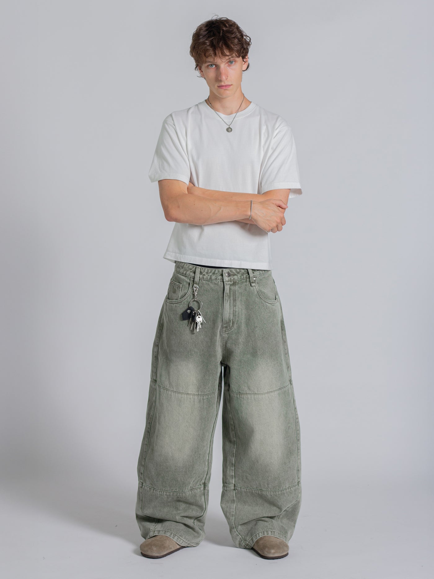 PANEL DENIM JEANS - WASHED GREEN