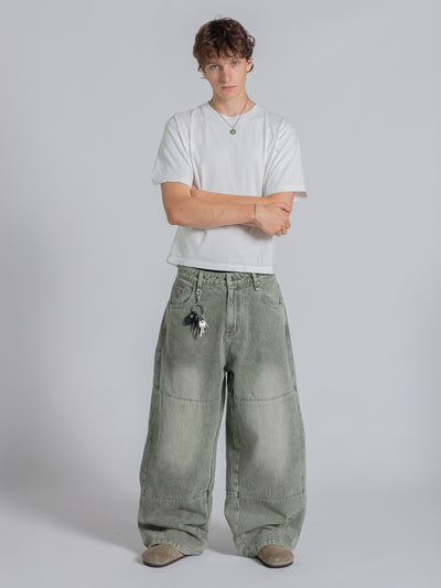 PANEL DENIM JEANS - WASHED GREEN