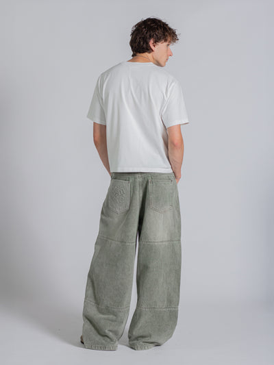 PANEL DENIM JEANS - WASHED GREEN