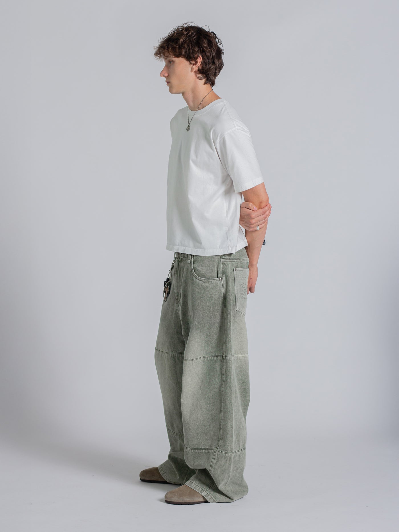 PANEL DENIM JEANS - WASHED GREEN