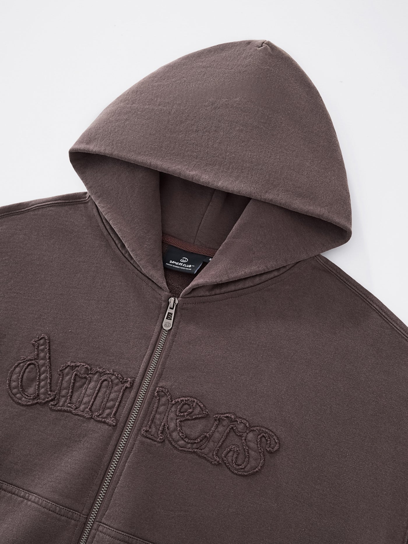DISTRESSED LOGO ZIP UP - BROWN