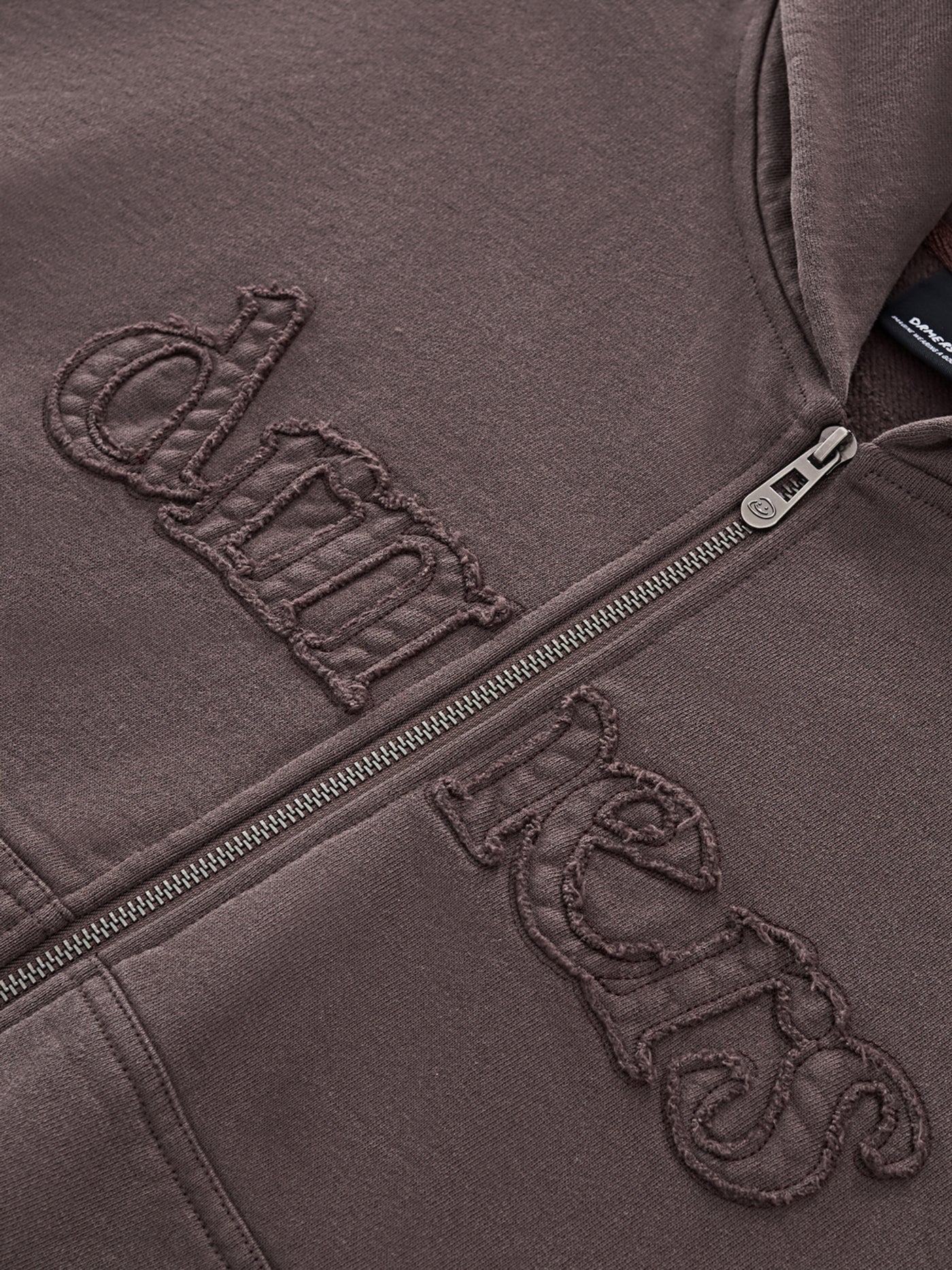 DISTRESSED LOGO ZIP UP - BROWN