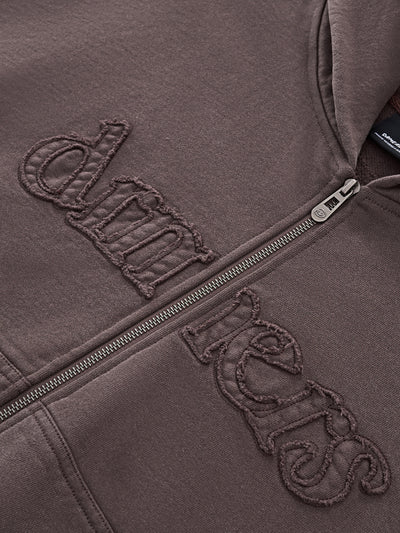 DISTRESSED LOGO ZIP UP - BROWN