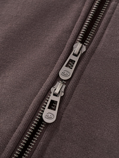 DISTRESSED LOGO ZIP UP - BROWN