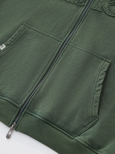 DISTRESSED LOGO ZIP UP - FADED PINE