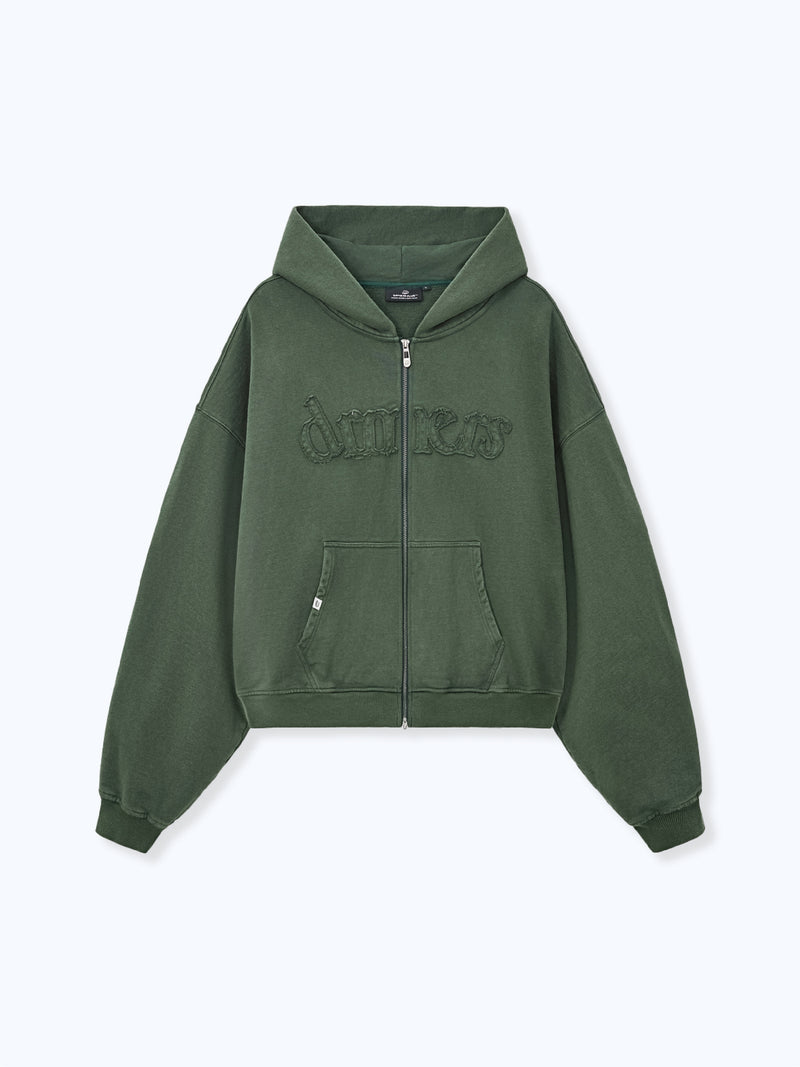 DISTRESSED LOGO ZIP UP - FADED PINE