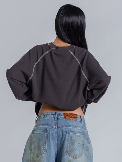 SMILEY WAFFLE LONG SLEEVE TEE - MIDNIGHT CHARCOAL