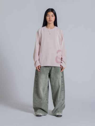 SMILEY WAFFLE LONG SLEEVE TEE - COTTON CANDY PINK