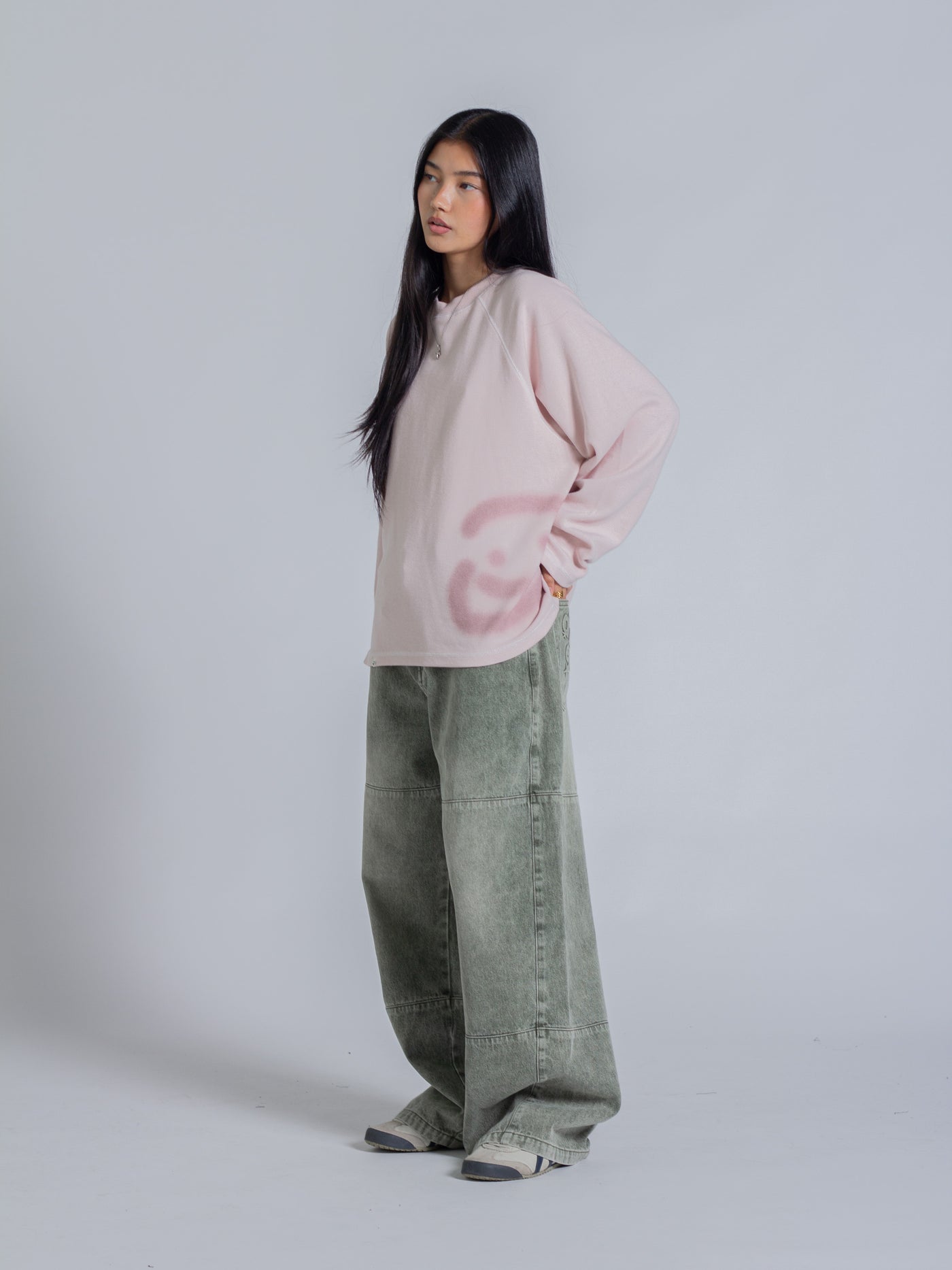SMILEY WAFFLE LONG SLEEVE TEE - COTTON CANDY PINK