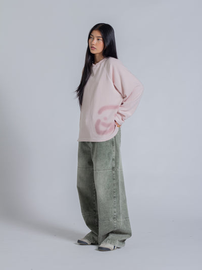SMILEY WAFFLE LONG SLEEVE TEE - COTTON CANDY PINK