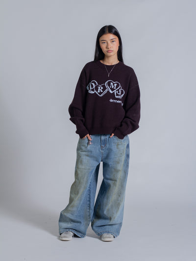 HEART KNIT SWEATER - DARK BROWN