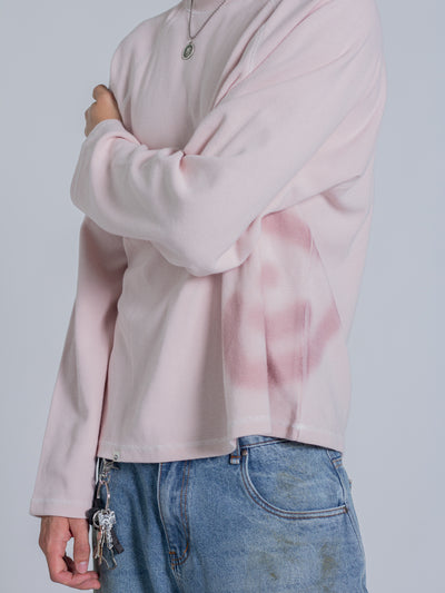 SMILEY WAFFLE LONG SLEEVE TEE - COTTON CANDY PINK