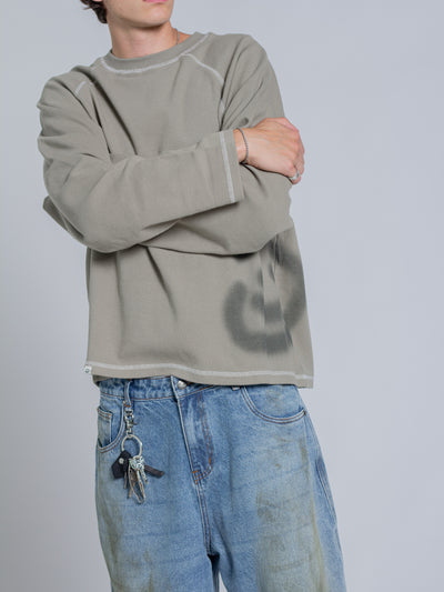 SMILEY WAFFLE LONG SLEEVE TEE - SAGE SMOKE