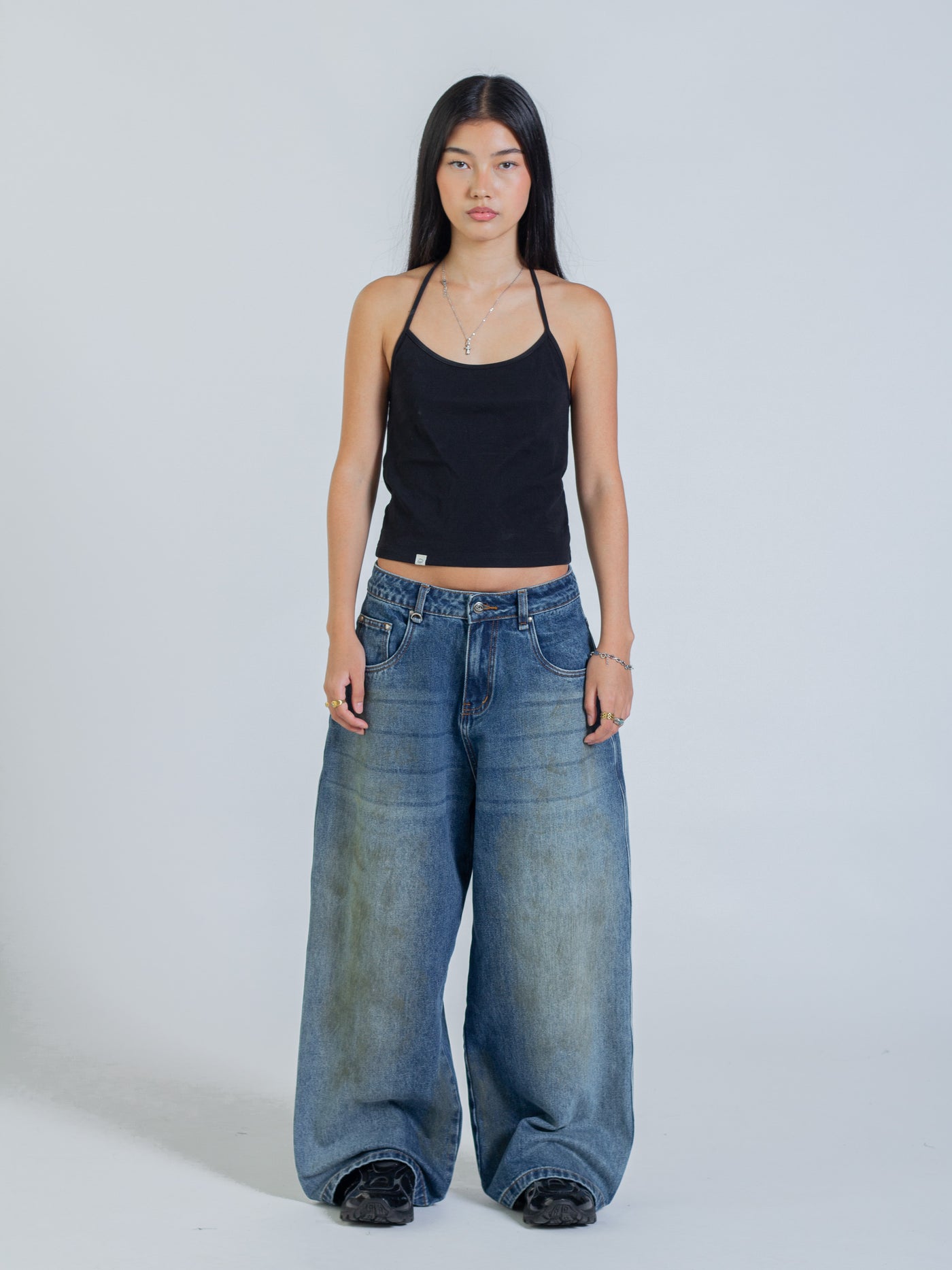 MUD STAINED JEANS - DARK BLUE