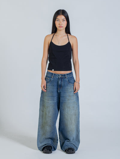 MUD STAINED JEANS - DARK BLUE
