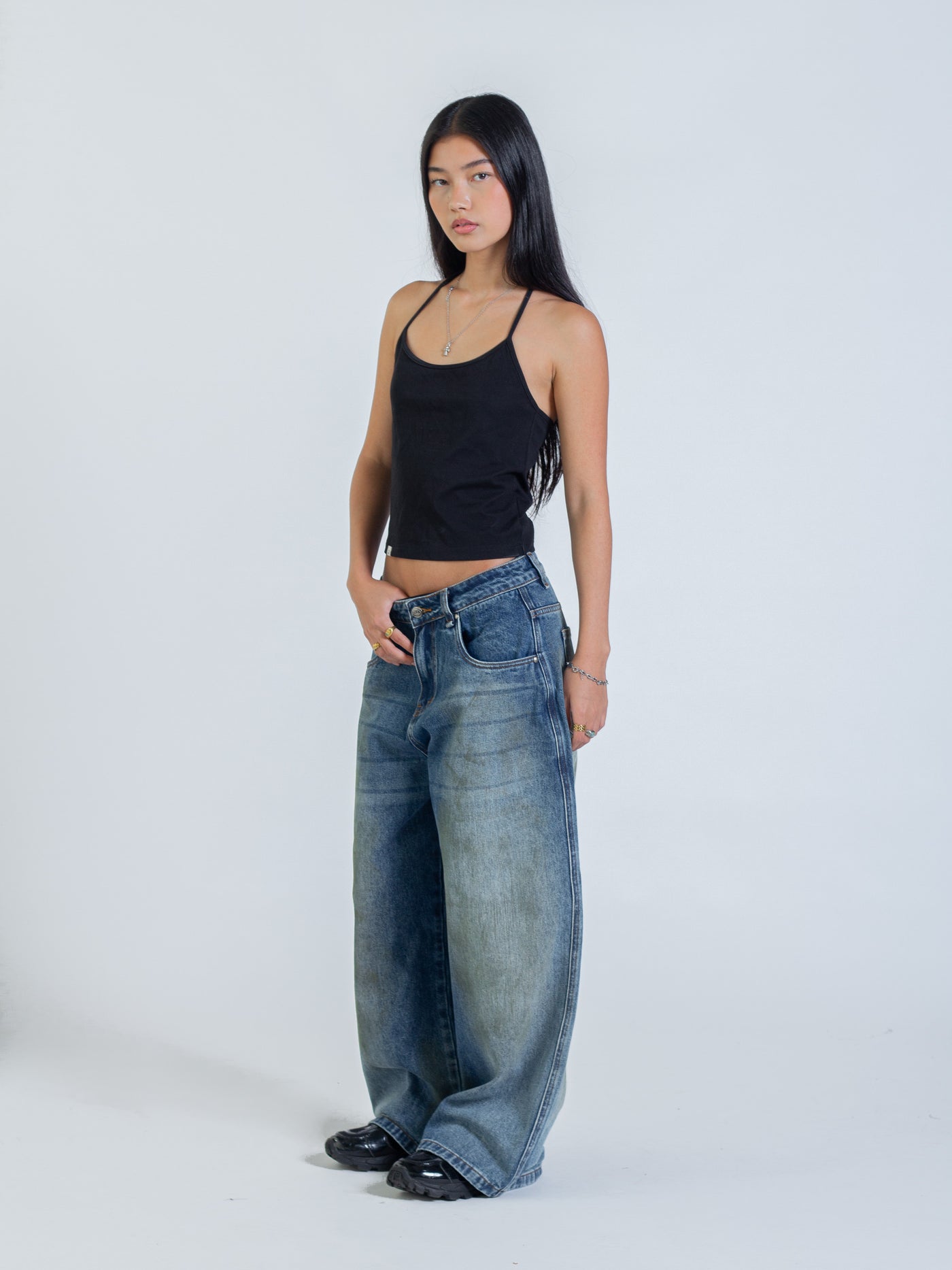 MUD STAINED JEANS - DARK BLUE