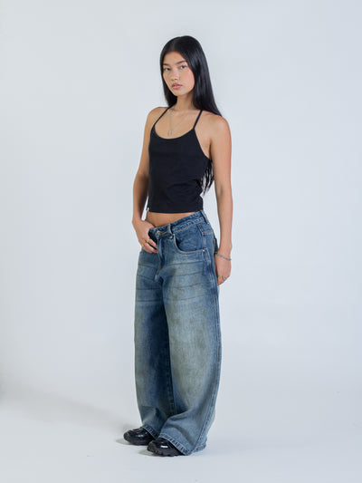 MUD STAINED JEANS - DARK BLUE