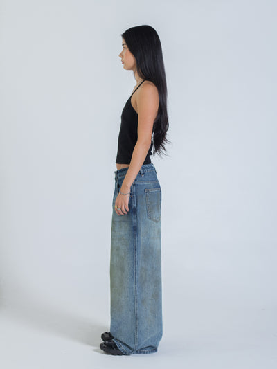MUD STAINED JEANS - DARK BLUE