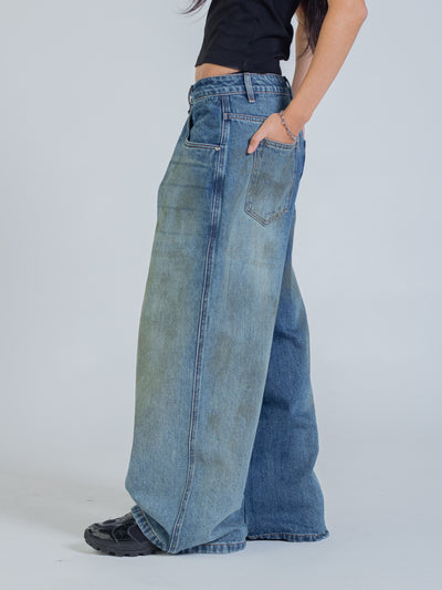 MUD STAINED JEANS - DARK BLUE