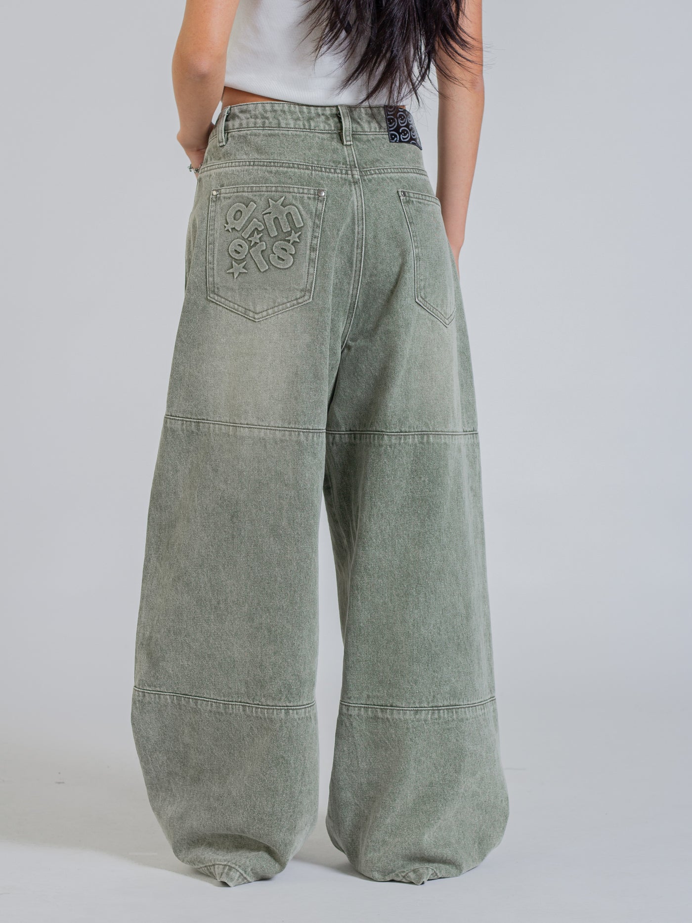 PANEL DENIM JEANS - WASHED GREEN