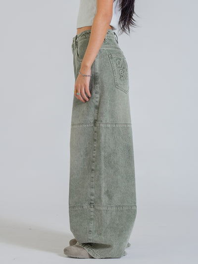 PANEL DENIM JEANS - WASHED GREEN
