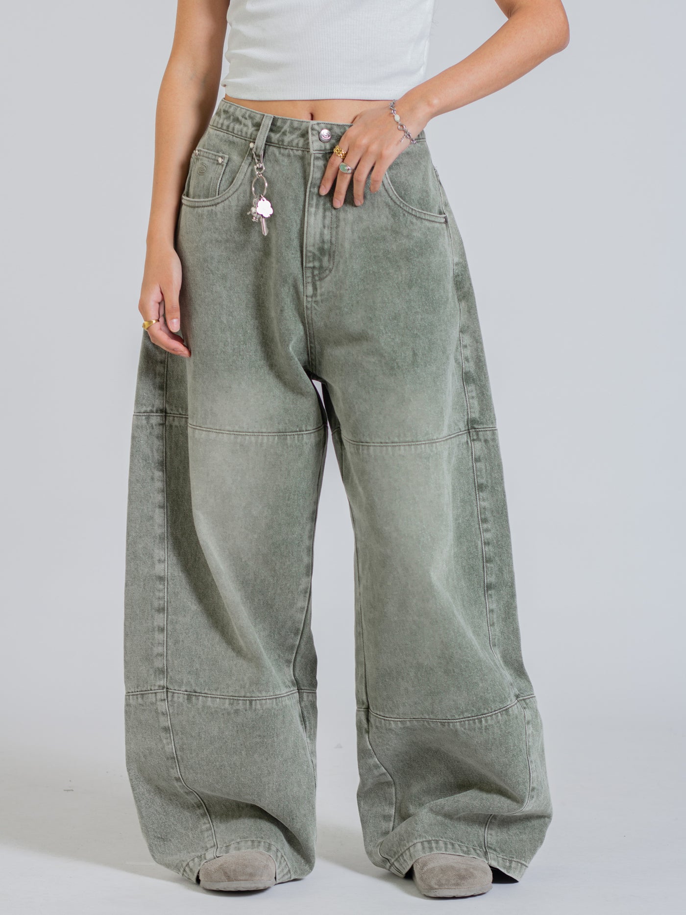 PANEL DENIM JEANS - WASHED GREEN