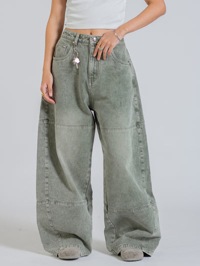 PANEL DENIM JEANS - WASHED GREEN