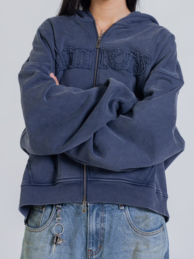 DISTRESSED LOGO ZIP UP - NAVY