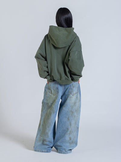 DISTRESSED LOGO ZIP UP - FADED PINE