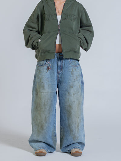 DISTRESSED LOGO ZIP UP - FADED PINE