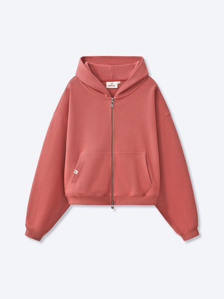 WAFFLE ZIP HOODIE - SALMON – DRMERS CLUB WAFFLE ZIP HOODIE - SALMON – DRMERS CLUB