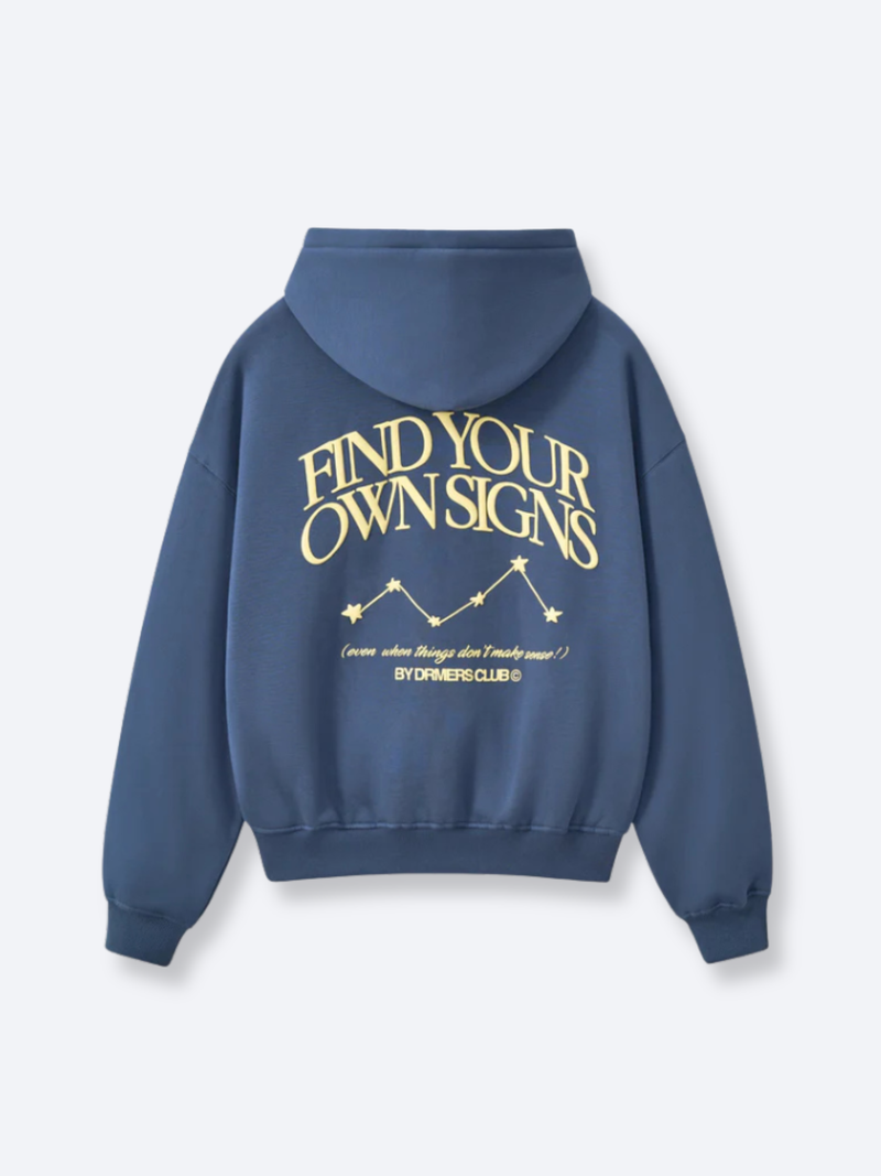 FIND YOUR OWN SIGNS HOODIE - COSMIC NAVY – DRMERS CLUB