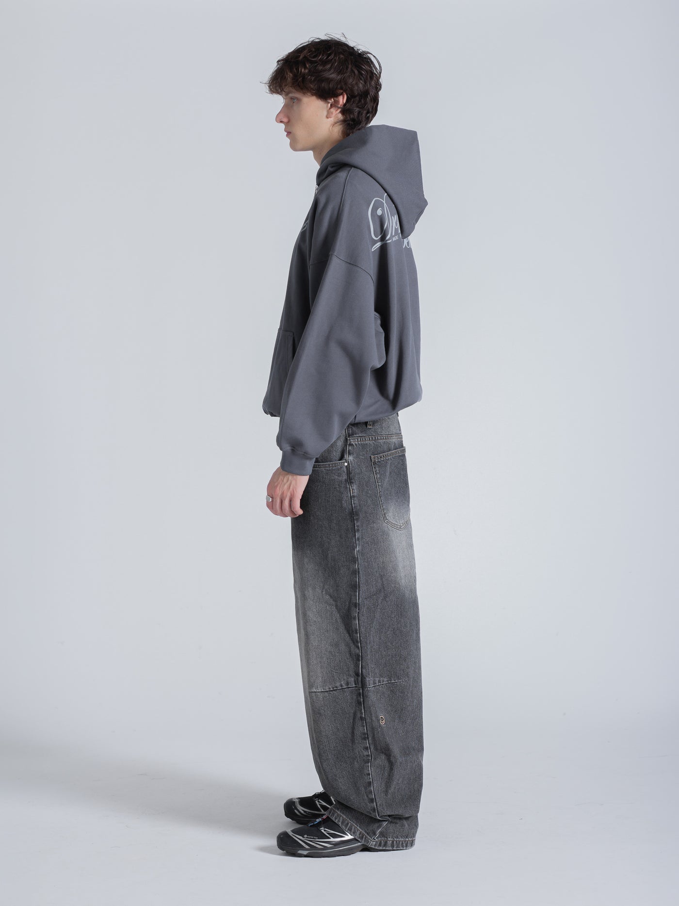SCRIPT TEXT HOODIE - CHARCOAL BLUE – DRMERS CLUB